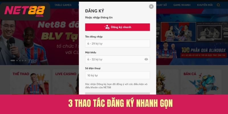 3 thao tác đăng ký nhanh gọn
